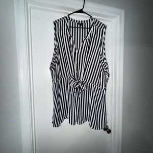 Torrid Black and White Striped Tie-Front Blouse